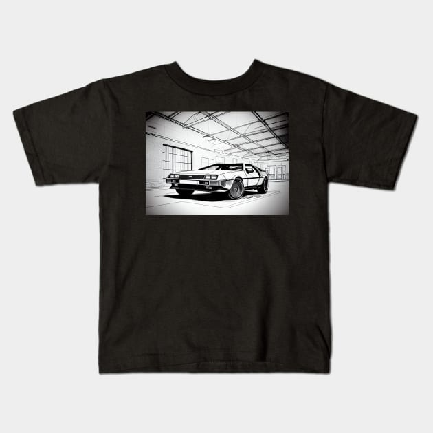 DeLorean outline Kids T-Shirt by WilbDigital